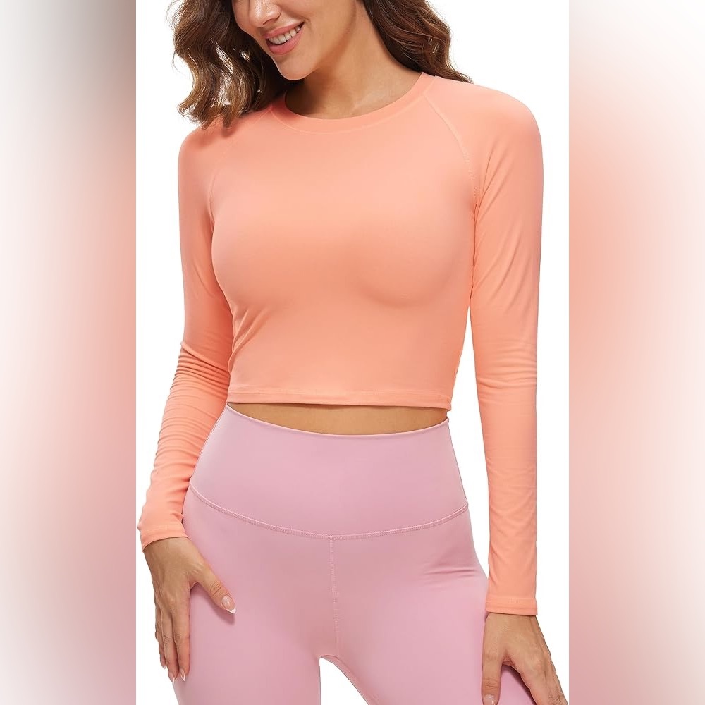 CRZ YOGA Peach Long Sleeve Crop Top